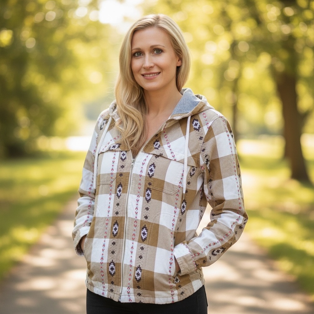 Woolrich‎ Women's Southwest Plaid Hooded Zip-Up Jacket Flannel Shacket Large